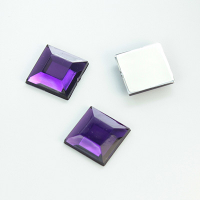 Plastic Flat Back Foiled Rose Cut Rhinestone - Square 12x12MM AMETHYST