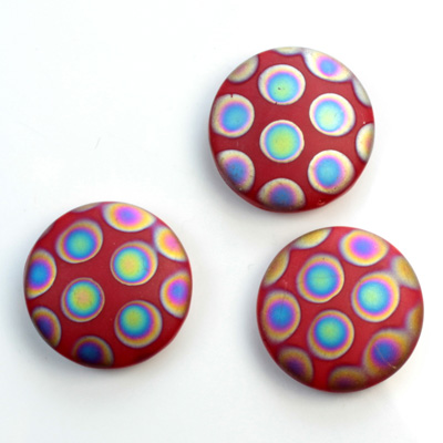 Glass Low Dome Buff Top Cabochon - Peacock Round 18MM MATTE RED