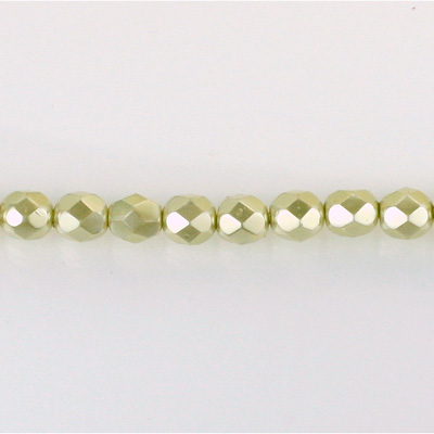 Czech Glass Pearl Faceted Fire Polish Bead - Round 04MM LT OLIVE 70457