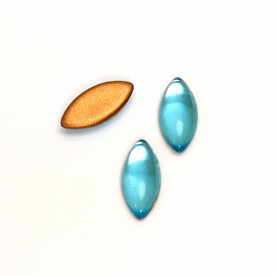 Glass Medium Dome Foiled Cabochon - Navette 15x7MM AQUA