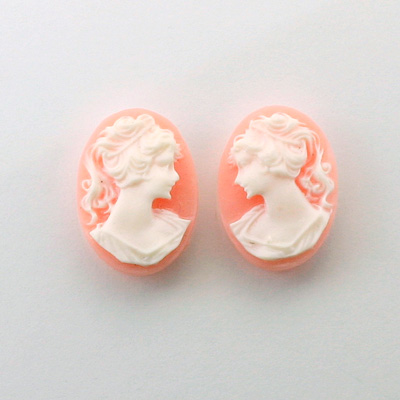 Plastic Cameo - Woman with Ponytail Oval 18x13MM WHITE ON ANGELSKIN