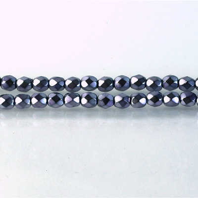 Czech Glass Pearl Faceted Fire Polish Bead - Round 04MM LILAC ON BLACK 72122