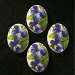 German Plastic Porcelain Decal Painting - Violets (2075) Oval 30x22MM ON CHALKWHITE BASE