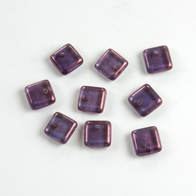 Czech Pressed Glass Pendant - Smooth Square 06x6MM LUMI PURPLE