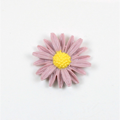 Plastic Carved No-Hole Flower - Daisy 26MM LAVENDER with YELLOW Center