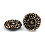 Glass Flat Back Engraved Button Top - Round Nautilus 18MM GOLD on JET