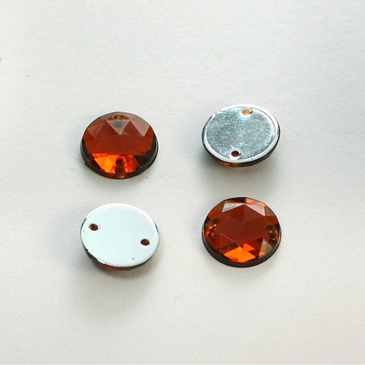 Plastic Flat Back 2-Hole Foiled Sew-On Stone - Round 12MM SMOKE TOPAZ