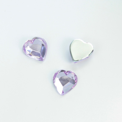 Plastic Flat Back Foiled Rose Cut Rhinestone - Heart 11x10MM LT AMETHYST