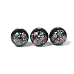 Czech Glass Lampwork Bead - Smooth Round 12MM Flower ON BLACK  (40361)