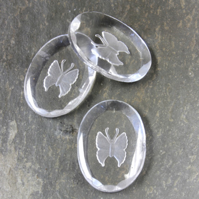 Glass Flat Back Reverse Carved Intaglio Back Butterfly Oval 25X18MM MATTE CRYSTAL on CRYSTAL