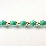 Linked Bead Chain Rosary Style with Glass Fire Polish Bead - Round 6MM TURQUOISE-Brass