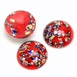Glass Medium Dome Lampwork Cabochon - Round 18MM MOSAIC RED (04612)