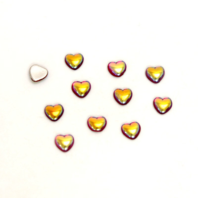 Glass Medium Dome Foiled Cabochon - Heart 04x4MM RUBY AB