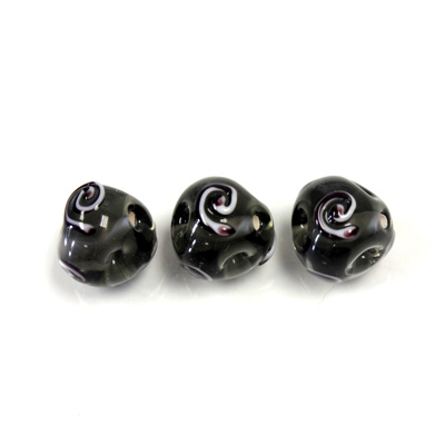 Czech Glass Lampwork Bead - Irregular 12MM BLACK DIAMOND with Swirl Design 40463