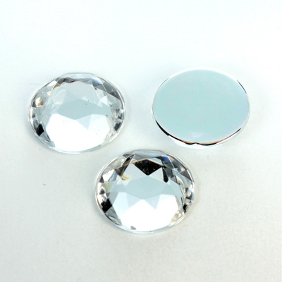 Plastic Flat Back Foiled Rose Cut Rhinestone - Round 18MM CRYSTAL