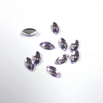 Plastic Flat Back Foiled Cabochon - Navette 08x4MM LT AMETHYST