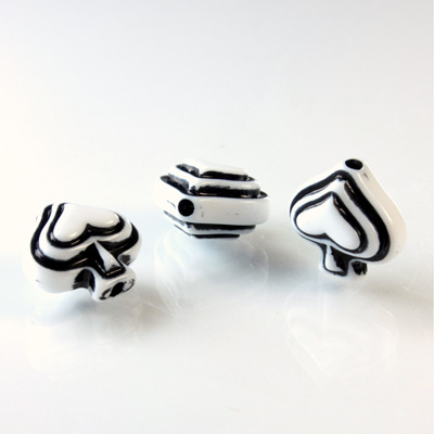 Plastic Casino Style Bead - Spades 12MM BLACK on WHITE