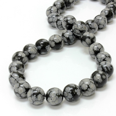 Gemstone Bead - Smooth Round 12MM SNOWFLAKE OBSIDIAN