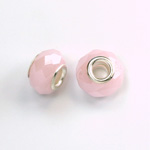 Glass Faceted Bead with Large Hole Silver Plated Center - Round 14x9MM OPAL ROSE