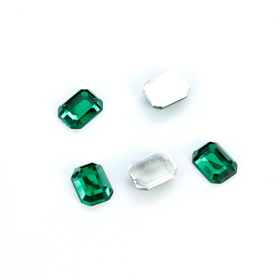 Plastic Flat Back Foiled Rose Cut Rhinestone - Cushion Octagon 08x6MM EMERALD