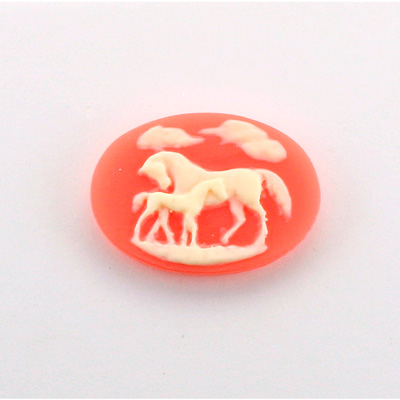 Plastic Cameo - Horses Oval 25x18MM IVORY ON CORNELIAN