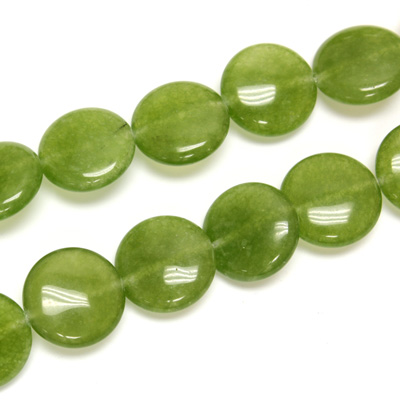 Gemstone Bead - Smooth Round Lentil 15MM Dyed QUARTZ Col. 23 TAIWAN JADE