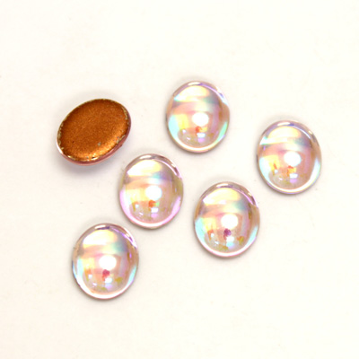 Glass Medium Dome Foiled Cabochon - Coated Oval 10x8MM ROSALINE AB