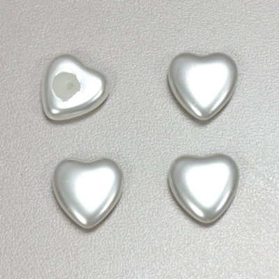 Glass Medium Dome Cabochon Pearl Dipped - Heart 14x14MM WHITE