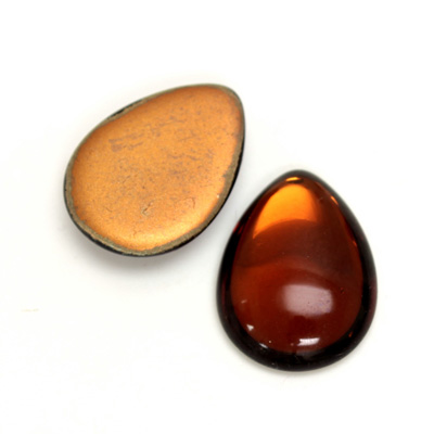 Glass Medium Dome Foiled Cabochon - Pear 25x18MM SMOKE TOPAZ