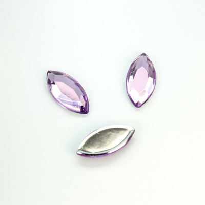 Plastic Flat Back Foiled Rose Cut Rhinestone - Navette 15x7MM LT AMETHYST