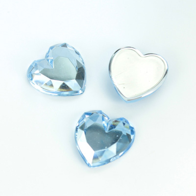 Plastic Flat Back Foiled Rose Cut Rhinestone - Heart 15.5MM LT SAPPHIRE