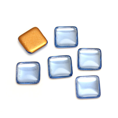 Glass Low Dome Foiled Cabochon - Square Antique 10x10MM LT SAPPHIRE