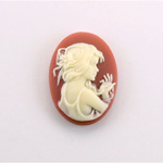 Plastic Cameo - Girl with Flower in Hair Oval 25x18MM IVORY ON DK BROWN