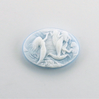 Plastic Cameo - Mermaids Swimming Oval 25x18MM WHITE ON BLUE FS