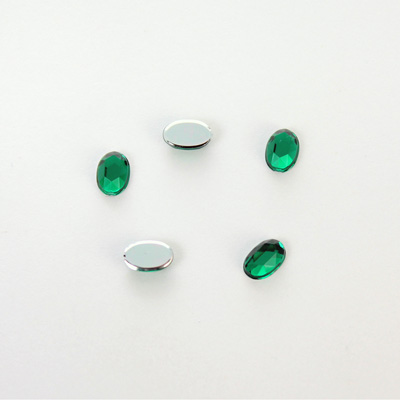 Plastic Flat Back Foiled Rose Cut Rhinestone - Oval 06x4MM EMERALD