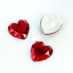 Plastic Flat Back Foiled Rose Cut Rhinestone - Heart 15.5MM RUBY