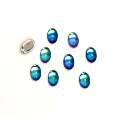 Glass Medium Dome Foiled Cabochon - Coated Oval 06x4MM BERMUDA BLUE