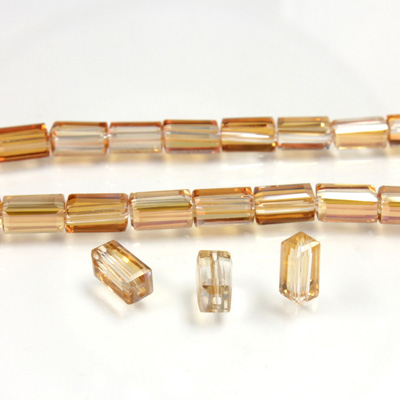 Chinese Cut Crystal Bead - Rectangle 06.5x3.5MM AMBER LUMI COAT