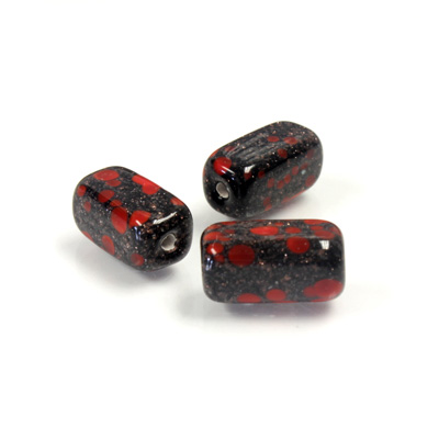 Czech Glass Lampwork Bead - Rectangle 13x7MM RED MATRIX