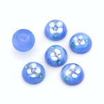 Glass Medium Dome Lampwork Cabochon - Round 10MM WHITE ON LT BLUE (00570)