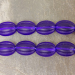 Czech Pressed Glass Bead - Ribbed Melon Oval 12x9MM MATTE COBALT