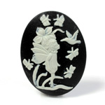 Plastic Cameo - Fairy with Bird and ButterflieS Oval 40x30MM GREY ON BLACK