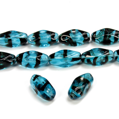 Czech Pressed Glass Bead - Baroque Oblong 12x7MM BLUE TORTOISE