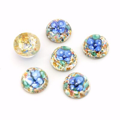 Glass Medium Dome Lampwork Cabochon - Round 10MM BLUE ON SILVER (00597)