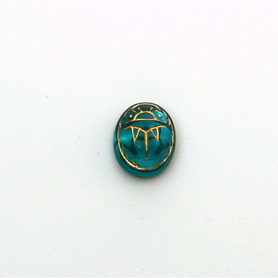 German Glass Flat Back Foiled Scarab with Gold Engraving - 10x8MM BLUE ZIRCON