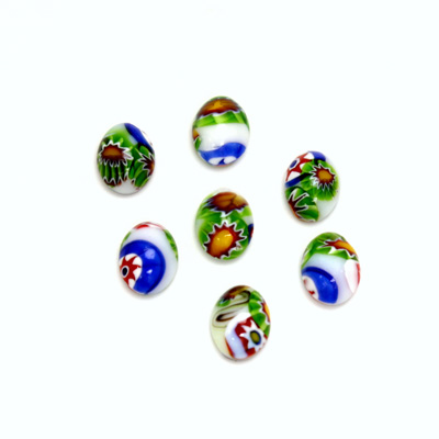 Glass Medium Dome Lampwork Cabochon - Oval 08x6MM VENETIAN WHITE MOSAIC (03101)