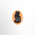 Plastic Cameo - Cat Sitting Oval 18x13MM BLACK ON ORANGE