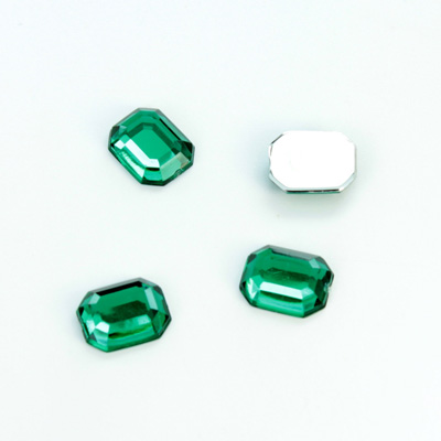 Plastic Flat Back Foiled Rose Cut Rhinestone - Cushion Octagon 10x8MM EMERALD