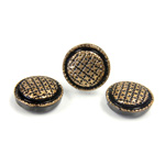 Glass Flat Back Engraved Button Top - Round Checker 13.5MM GOLD on JET