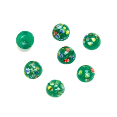 Glass Medium Dome Lampwork Cabochon - Round 07MM MOSAIC GREEN (04566)